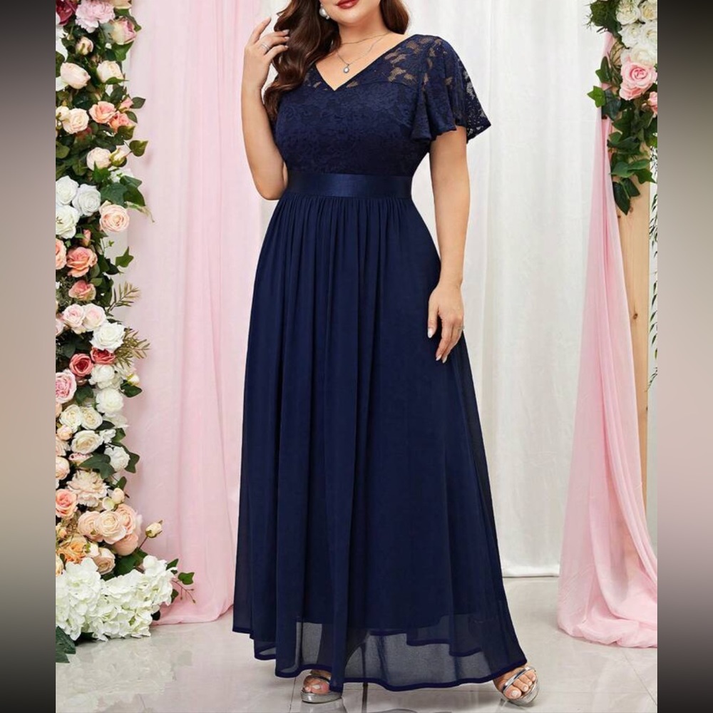 Luxe butterfly sleeve lace party formal dress gown - Picture 5 of 6